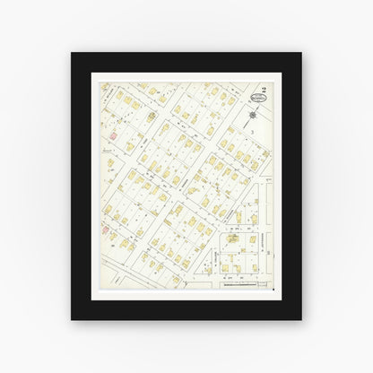 Old map wall art mockup — black gallery frame with white mat — Sanborn Fire Insurance Map from Bicknell, Knox County, Indiana (1915), Sheet #0002