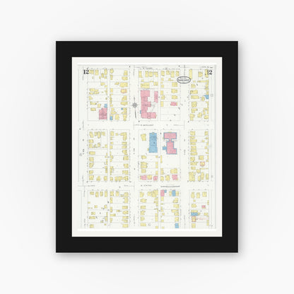 Old map wall art mockup — black gallery frame with white mat — Sanborn Fire Insurance Map from Kankakee, Kankakee County, Illinois (1930), Sheet #0012