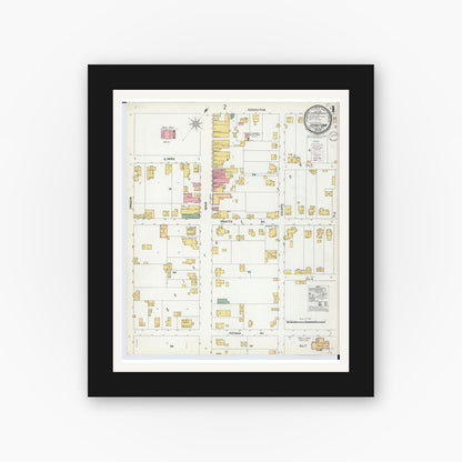 Old map wall art mockup — black gallery frame with white mat — Sanborn Fire Insurance Map from Johnstown, Licking County, Ohio (1900), Sheet #0001