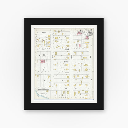 Old map wall art mockup — black gallery frame with white mat — Sanborn Fire Insurance Map from Roodhouse, Greene County, Illinois (1900), Sheet #0002