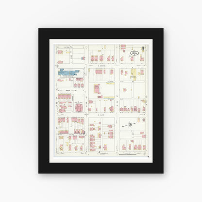 Old map wall art mockup — black gallery frame with white mat — Sanborn Fire Insurance Map from Media, Delaware County, Pennsylvania (1912), Sheet #0003