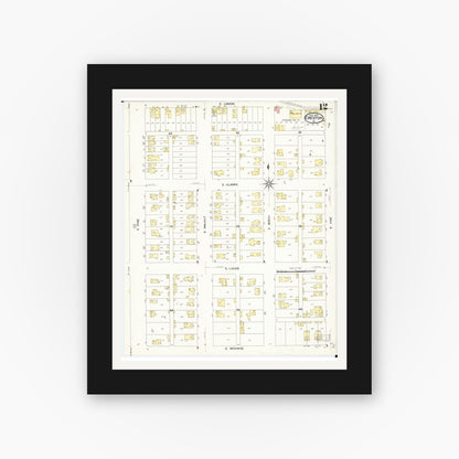 Old map wall art mockup — black gallery frame with white mat — Sanborn Fire Insurance Map from Creston, Union County, Iowa (1907), Sheet #0012