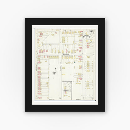 Old map wall art mockup — black gallery frame with white mat — Sanborn Fire Insurance Map from Chillicothe, Ross County, Ohio (1909), Sheet #0033