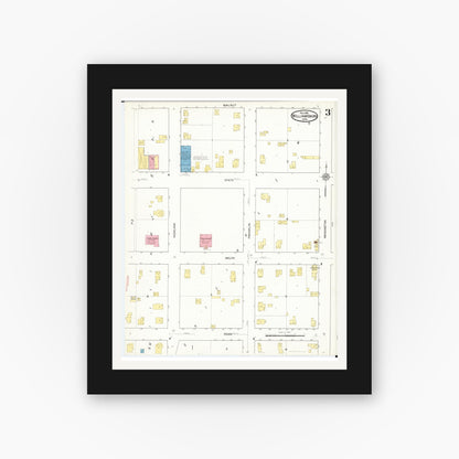 Old map wall art mockup — black gallery frame with white mat — Sanborn Fire Insurance Map from Williamsburg, Iowa County, Iowa (1916), Sheet #0003