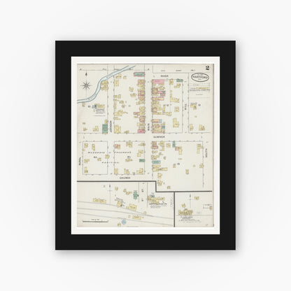 Old map wall art mockup — black gallery frame with white mat — Sanborn Fire Insurance Map from Hartford, Washington County, Wisconsin (1887), Sheet #0002