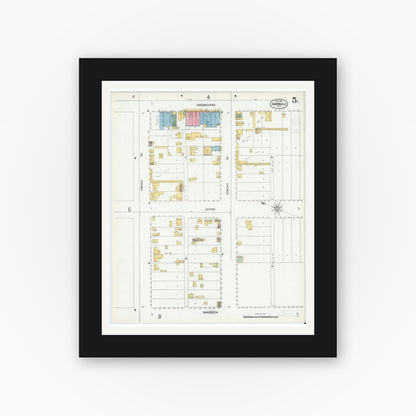 Old map wall art mockup — black gallery frame with white mat — Sanborn Fire Insurance Map from San Angelo, Tom Green County, Texas (1900), Sheet #0005