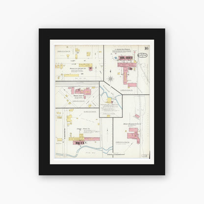 Old map wall art mockup — black gallery frame with white mat — Sanborn Fire Insurance Map from Marion, Grant County, Indiana (1896), Sheet #0016