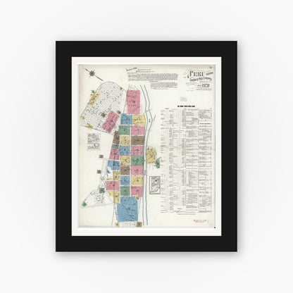 Old map wall art mockup — black gallery frame with white mat — Sanborn Fire Insurance Map from Peru, Miami County, Indiana (1920) - Complete Map Set