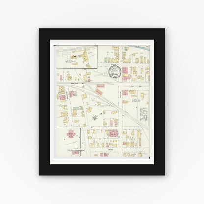 Old map wall art mockup — black gallery frame with white mat — Sanborn Fire Insurance Map from Loveland, Clermont, Hamilton, And Warren County, Ohio (1898), Sheet #0001