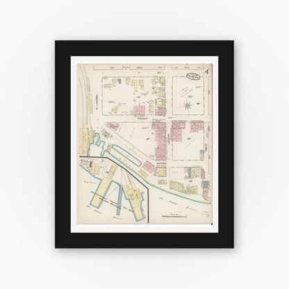 Old map wall art mockup — black gallery frame with white mat — Sanborn Fire Insurance Map from Palatka, Putnam County, Florida (1885), Sheet #0004