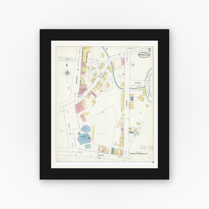 Old map wall art mockup — black gallery frame with white mat — Sanborn Fire Insurance Map from Morristown, Morris County, New Jersey (1909), Sheet #0005
