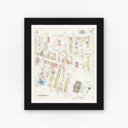 Old map wall art mockup — black gallery frame with white mat — Sanborn Fire Insurance Map from Duquesne, Allegheny County, Pennsylvania (1925), Sheet #0003