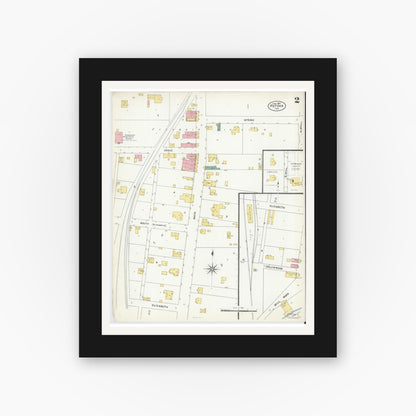 Old map wall art mockup — black gallery frame with white mat — Sanborn Fire Insurance Map from Patoka, Gibson County, Indiana (1907), Sheet #0002