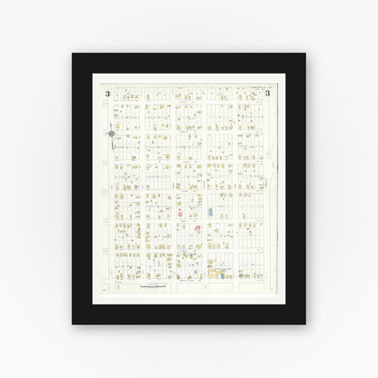 Old map wall art mockup — black gallery frame with white mat — Sanborn Fire Insurance Map from Hebbronville, Jim Hogg County, Texas (1934), Sheet #0003