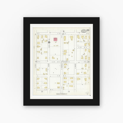 Old map wall art mockup — black gallery frame with white mat — Sanborn Fire Insurance Map from Ocala, Marion County, Florida (1912), Sheet #0023