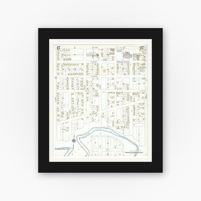 Old map wall art mockup — black gallery frame with white mat — Sanborn Fire Insurance Map from Taylor, Williamson County, Texas (1923), Sheet #0017