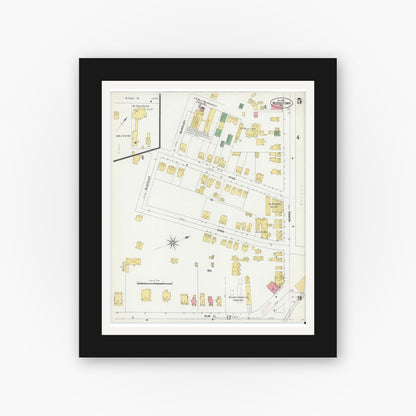 Old map wall art mockup — black gallery frame with white mat — Sanborn Fire Insurance Map from Morristown, Morris County, New Jersey (1901), Sheet #0005