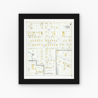 Old map wall art mockup — black gallery frame with white mat — Sanborn Fire Insurance Map from Republic, Marquette County, Michigan (1902), Sheet #0002
