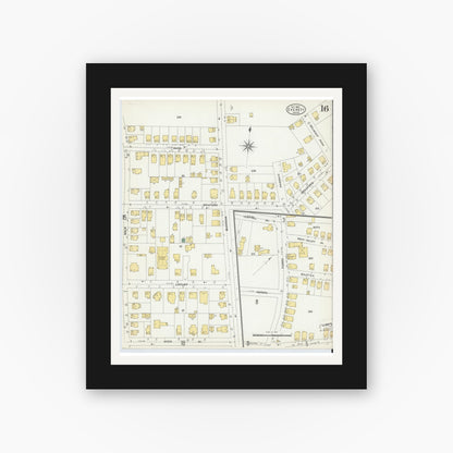 Old map wall art mockup — black gallery frame with white mat — Sanborn Fire Insurance Map from Everett, Middlesex County, Massachusetts (1903), Sheet #0016