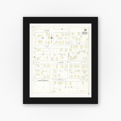 Old map wall art mockup — black gallery frame with white mat — Sanborn Fire Insurance Map from Red Oak, Montgomery County, Iowa (1914), Sheet #0010