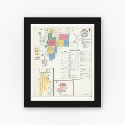 Old map wall art mockup — black gallery frame with white mat — Sanborn Fire Insurance Map from Philipsburg, Centre County, Pennsylvania (1904), Sheet #0001