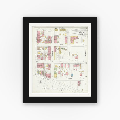 Old map wall art mockup — black gallery frame with white mat — Sanborn Fire Insurance Map from El Paso, El Paso County, Texas (1898), Sheet #0008