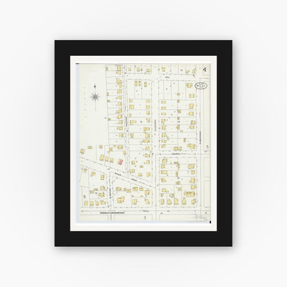 Old map wall art mockup — black gallery frame with white mat — Sanborn Fire Insurance Map from Niles, Trumbull County, Ohio (1898), Sheet #0004