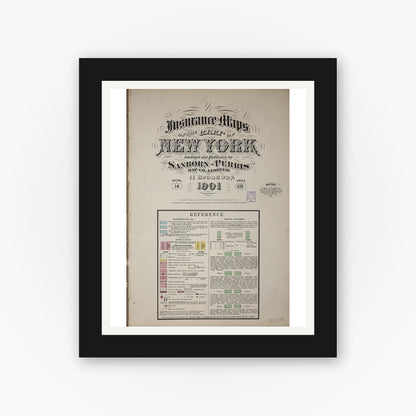 Old map wall art mockup — black gallery frame with white mat — Sanborn Fire Insurance Map from New York, Bronx, Manhattan, New York (1901), Sheet #0001