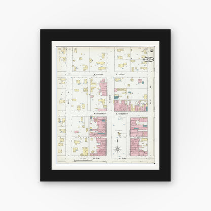 Old map wall art mockup — black gallery frame with white mat — Sanborn Fire Insurance Map from Canton, Fulton County, Illinois (1891), Sheet #0002