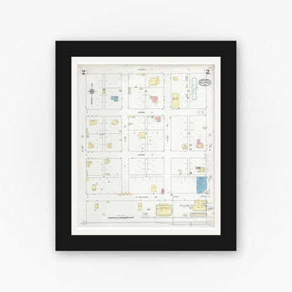 Old map wall art mockup — black gallery frame with white mat — Sanborn Fire Insurance Map from Alpine, Brewster County, Texas (1927), Sheet #0002