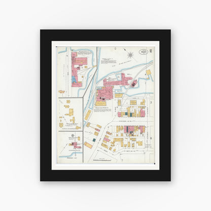 Old map wall art mockup — black gallery frame with white mat — Sanborn Fire Insurance Map from Neenah, Winnebago County, Wisconsin (1906), Sheet #0002