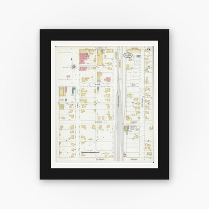 Old map wall art mockup — black gallery frame with white mat — Sanborn Fire Insurance Map from Virden, Macoupin County, Illinois (1906), Sheet #0006