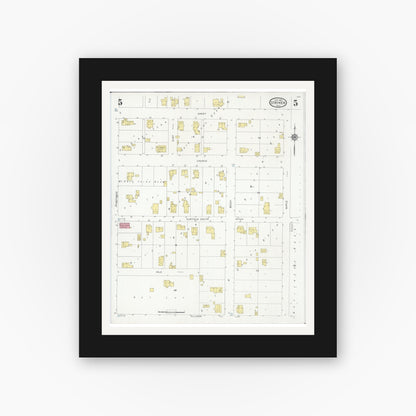 Old map wall art mockup — black gallery frame with white mat — Sanborn Fire Insurance Map from Stryker, Williams County, Ohio (1930), Sheet #0005