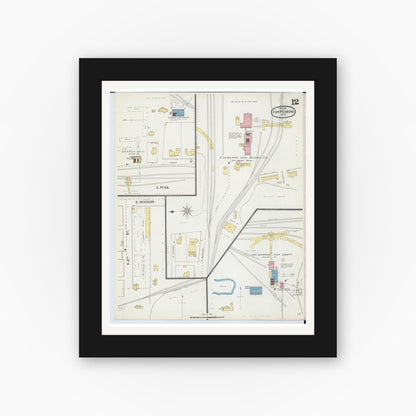 Old map wall art mockup — black gallery frame with white mat — Sanborn Fire Insurance Map from Ishpeming, Marquette County, Michigan (1892), Sheet #0012
