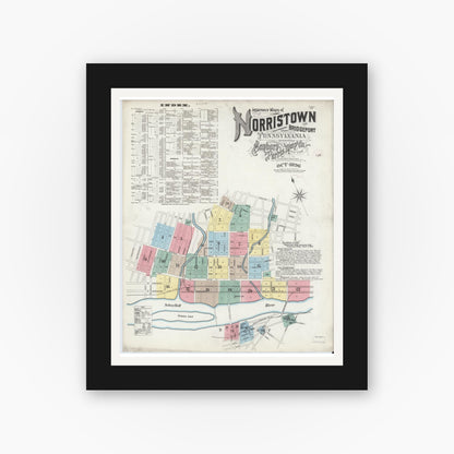Old map wall art mockup — black gallery frame with white mat — Sanborn Fire Insurance Map from Norristown, Montgomery County, Pennsylvania (1896) - Complete Map Set