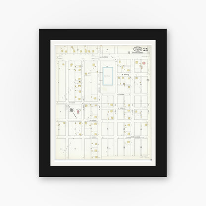 Old map wall art mockup — black gallery frame with white mat — Sanborn Fire Insurance Map from Temple, Bell County, Texas (1915), Sheet #0025