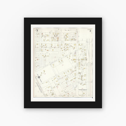 Old map wall art mockup — black gallery frame with white mat — Sanborn Fire Insurance Map from Cleveland, Liberty County, Texas (1939), Sheet #0003