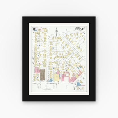 Old map wall art mockup — black gallery frame with white mat — Sanborn Fire Insurance Map from Barberton, Summit County, Ohio (1927), Sheet #0010