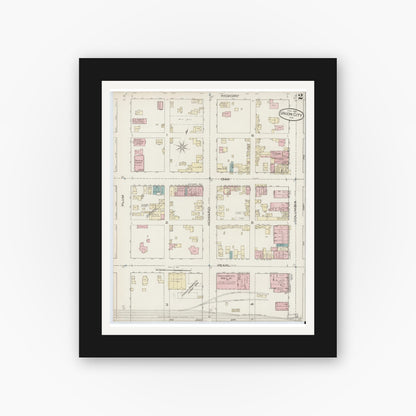 Old map wall art mockup — black gallery frame with white mat — Sanborn Fire Insurance Map from Union City, Randolph County, Indiana (1885), Sheet #0002