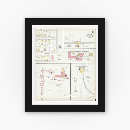 Old map wall art mockup — black gallery frame with white mat — Sanborn Fire Insurance Map from Nelsonville, Athens County, Ohio (1900), Sheet #0008