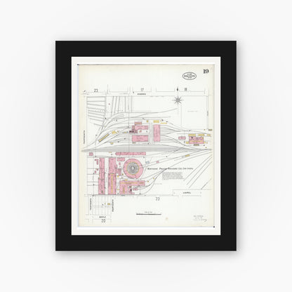 Old map wall art mockup — black gallery frame with white mat — Sanborn Fire Insurance Map from Brainerd, Crow Wing County, Minnesota (1907), Sheet #0019