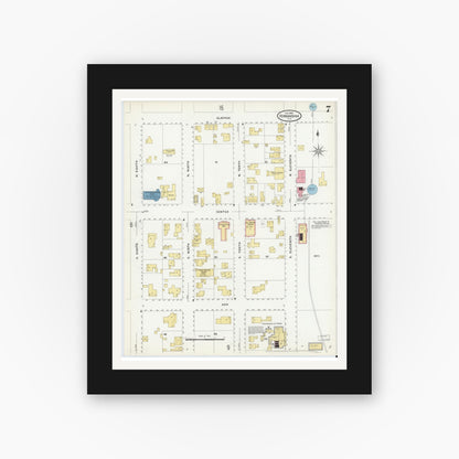 Old map wall art mockup — black gallery frame with white mat — Sanborn Fire Insurance Map from Fernandina, Nassau County, Florida (1909), Sheet #0007