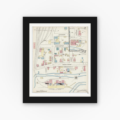 Old map wall art mockup — black gallery frame with white mat — Sanborn Fire Insurance Map from Pottsville, Schuylkill County, Pennsylvania (1885), Sheet #0007
