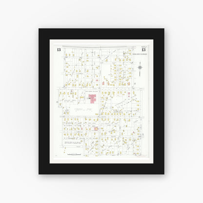 Old map wall art mockup — black gallery frame with white mat — Sanborn Fire Insurance Map from Marion, Williamson County, Illinois (1937), Sheet #0013