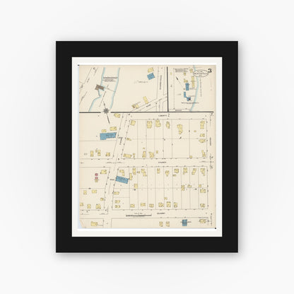 Old map wall art mockup — black gallery frame with white mat — Sanborn Fire Insurance Map from Newton Falls, Trumbull County, Ohio (1922), Sheet #0003
