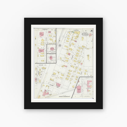 Old map wall art mockup — black gallery frame with white mat — Sanborn Fire Insurance Map from Effingham, Effingham County, Illinois (1898), Sheet #0004