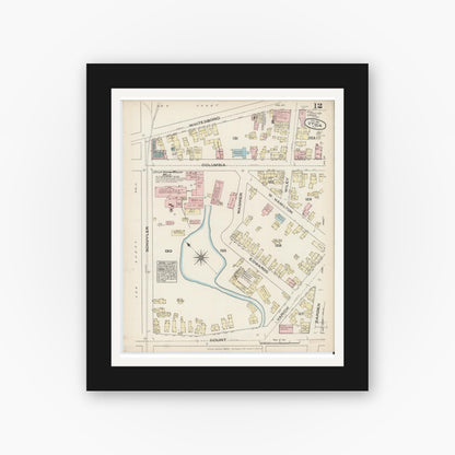Old map wall art mockup — black gallery frame with white mat — Sanborn Fire Insurance Map from Utica, Oneida County, New York (1884), Sheet #0012