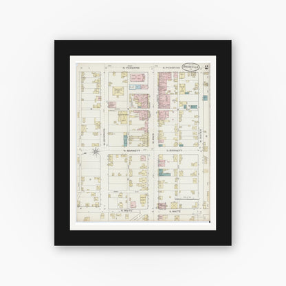 Old map wall art mockup — black gallery frame with white mat — Sanborn Fire Insurance Map from Brookville, Jefferson County, Pennsylvania (1887), Sheet #0002