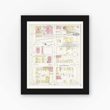 Old map wall art mockup — black gallery frame with white mat — Sanborn Fire Insurance Map from Wichita Falls, Wichita County, Texas (1915), Sheet #0004