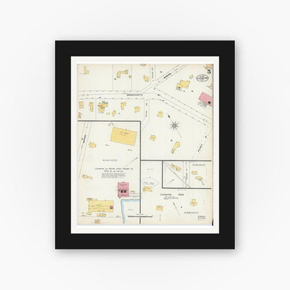 Old map wall art mockup — black gallery frame with white mat — Sanborn Fire Insurance Map from Lexington, Middlesex County, Massachusetts (1903), Sheet #0005
